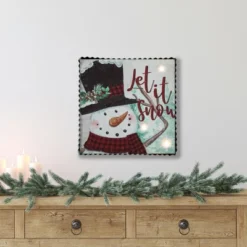 Northlight 12" LED Lighted 'Let It Snow' Snowman Christmas Canvas Wall Art