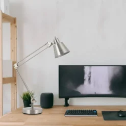 27" AdjusDesk Metal Udbina Desk Lamp With Arm Brushed Steel - Cal Lighting