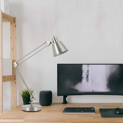 27" AdjusDesk Metal Udbina Desk Lamp With Arm Brushed Steel - Cal Lighting 3 27" AdjusDesk Metal Udbina Desk Lamp With Arm Brushed Steel - Cal Lighting