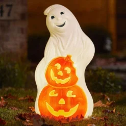 Union Products 56480 60-Watt Light Up Ghost And Pumpkin Halloween Outdoor Garden Statue Decoration Made From Blow-Molded Plastic, White/Orange -Home Decor Store GUEST 3d4ed366 15d5 4e15 ab95 f7754f28d3d0