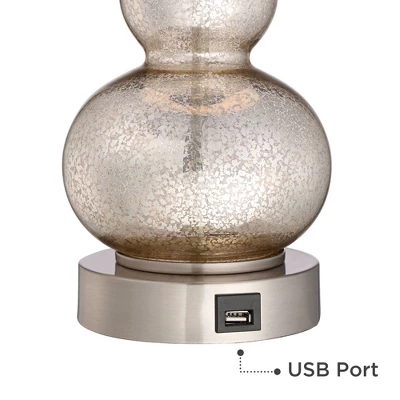 360 Lighting Castine Modern Accent Table Lamps 22" High Set Of 2 Mercury Glass With USB Charging Port Black Faux Silk Shade For Bedroom Bedside Desk 4 360 Lighting Castine Modern Accent Table Lamps 22" High Set Of 2 Mercury Glass With USB Charging Port Black Faux Silk Shade For Bedroom Bedside Desk - Image 2