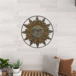 Metal Sunburst Indoor Outdoor Wall Decor With Distressed Copper Like Finish Brown - Olivia & May 26 Metal Sunburst Indoor Outdoor Wall Decor With Distressed Copper Like Finish Brown - Olivia & May -Home Decor Store GUEST 3e946893 7cd3 4de2 b85f a1bb5dd845a7