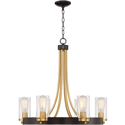Stiffel Ferrers Dark Bronze Gold Chandelier 26" Wide Clear Glass Shade 6-Light Fixture For Dining Room House Foyer Kitchen Island Entryway Bedroom 8 Stiffel Ferrers Dark Bronze Gold Chandelier 26" Wide Clear Glass Shade 6-Light Fixture For Dining Room House Foyer Kitchen Island Entryway Bedroom - Image 6