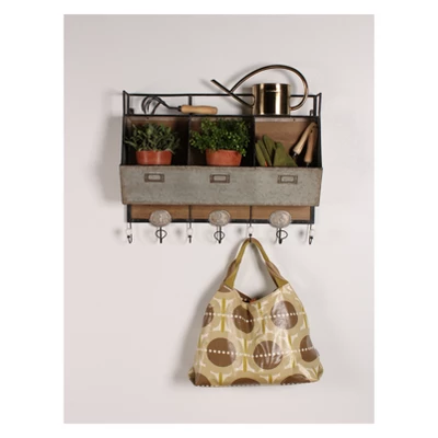 Wall Shelf Tin With 3 Hooks - Gray 4 Wall Shelf Tin With 3 Hooks - Gray - Image 2