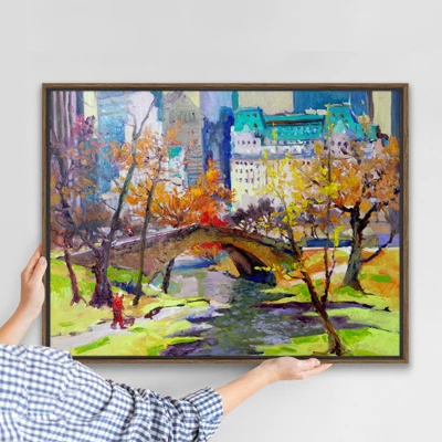 Americanflat Fall In Central Park 21"x31" Brown Framed Canvas 4 Americanflat Fall In Central Park 21"x31" Brown Framed Canvas - Image 2