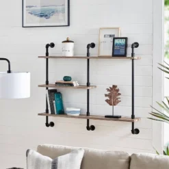 3-Tier Aurora Pipe Wall Shelf Unit Black/Rustic - Danya B.