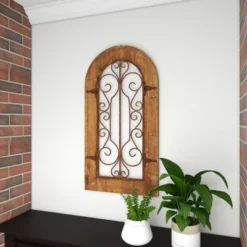Rustic Wood Scroll Arched Window Inspired Wall Decor With Metal Scrollwork Relief Brown - Olivia & May -Home Decor Store GUEST 43bd51e2 b87c 41e7 b7fd 5a81514b3d24