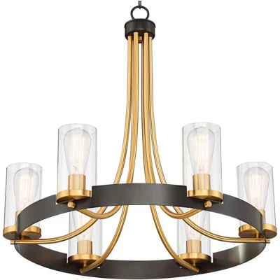 Stiffel Ferrers Dark Bronze Gold Chandelier 26" Wide Clear Glass Shade 6-Light Fixture For Dining Room House Foyer Kitchen Island Entryway Bedroom 4 Stiffel Ferrers Dark Bronze Gold Chandelier 26" Wide Clear Glass Shade 6-Light Fixture For Dining Room House Foyer Kitchen Island Entryway Bedroom - Image 2