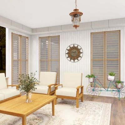 Metal Sunburst Indoor Outdoor Wall Decor With Distressed Copper Like Finish Brown - Olivia & May 5 Metal Sunburst Indoor Outdoor Wall Decor With Distressed Copper Like Finish Brown - Olivia & May - Image 3