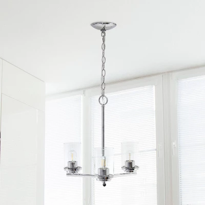 3-Light 15" Classic Contemporary Clear Glass/Metal Hanging Pendant Chandelier - Lalia Home 4 3-Light 15" Classic Contemporary Clear Glass/Metal Hanging Pendant Chandelier - Lalia Home - Image 2