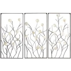 Set Of 3 Metal Floral Wall Decors With Capiz Accent Black - Olivia & May