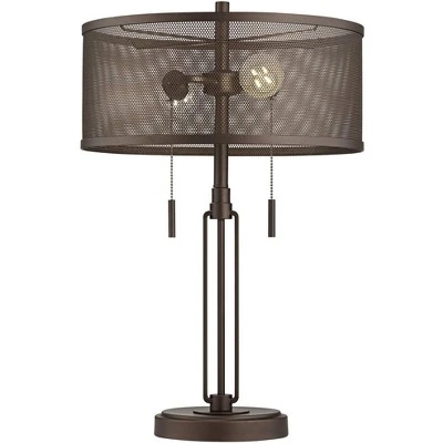 Franklin Iron Works Dayn Industrial Accent Table Lamps Set Of 2 23" High Bronze Metal LED Mesh Shade For Bedroom Living Room Bedside Nightstand Office 10 Franklin Iron Works Dayn Industrial Accent Table Lamps Set Of 2 23" High Bronze Metal LED Mesh Shade For Bedroom Living Room Bedside Nightstand Office - Image 8