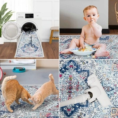 Trinity Washable Vintage Bohemian Floral Print Area Rug 6 Trinity Washable Vintage Bohemian Floral Print Area Rug - Image 4