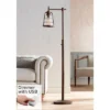 Franklin Iron Works Industrial Rustic Farmhouse Floor Lamp With USB Port 61" Tall Oil Rubbed Bronze Downbridge LED Seeded Glass Shade For Living Room