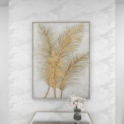 Canvas Leaf Framed Wall Art With Silver Frame Gold - CosmoLiving By Cosmopolitan -Home Decor Store GUEST 503f1225 9dfa 4195 ae8c 3b5ad92eb126