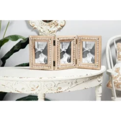 Wood Beaded Photo Frame Brown - Olivia & May