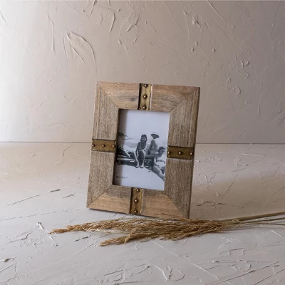 5X7 Inch Brass Metal Strap Picture Frame With Wood, MDF & Glass By Foreside Home & Garden 3 5X7 Inch Brass Metal Strap Picture Frame With Wood, MDF & Glass By Foreside Home & Garden