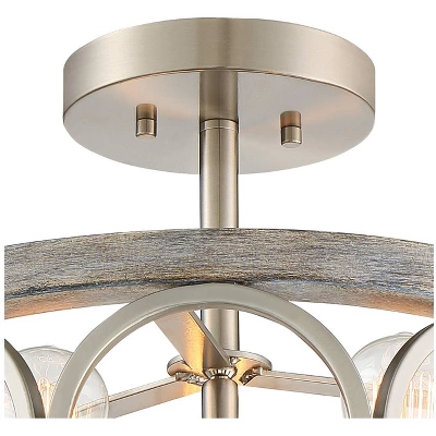 Franklin Iron Works Salima Rustic Farmhouse Ceiling Light Semi Flush Mount 16" Wide Brushed Nickel Gray Wood 3-Light LED For Bedroom Living Room House 5 Franklin Iron Works Salima Rustic Farmhouse Ceiling Light Semi Flush Mount 16" Wide Brushed Nickel Gray Wood 3-Light LED For Bedroom Living Room House - Image 3