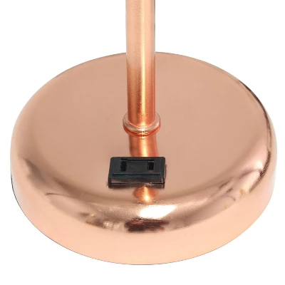 19.5" Bedside Power Outlet Base Metal Table Desk Lamp Rose Gold With White Fabric Shade - Creekwood Home 6 19.5" Bedside Power Outlet Base Metal Table Desk Lamp Rose Gold With White Fabric Shade - Creekwood Home - Image 4