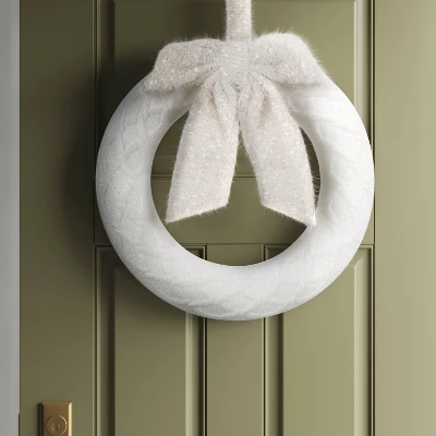 18.25" Knit Fabric With Bow Decorative Christmas Wreath White - Wondershop™ 3 18.25" Knit Fabric With Bow Decorative Christmas Wreath White - Wondershop™