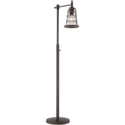 Franklin Iron Works Industrial Rustic Farmhouse Floor Lamp With USB Port 61" Tall Oil Rubbed Bronze Downbridge LED Seeded Glass Shade For Living Room -Home Decor Store GUEST 53e9a69b b494 4470 b3a7 378faa5cb710