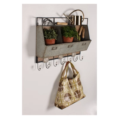 Wall Shelf Tin With 3 Hooks - Gray 3 Wall Shelf Tin With 3 Hooks - Gray