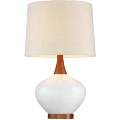 360 Lighting Modern Table Lamp With USB Charging Port 23" High Ivory Ceramic Off-White Drum Shade For Living Room Desk Bedroom House -Home Decor Store GUEST 56cb0a42 ad98 453d b610 6d6576b86bd8