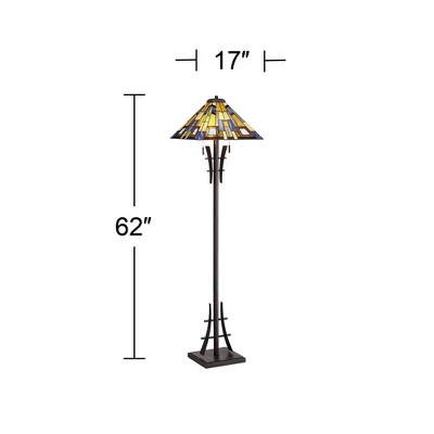 Robert Louis Tiffany Asian-Inspired Floor Lamp 62" Tall Bronze Iron Tiffany Style Jewel Tone Art Glass Shade For Living Room Reading Bedroom Office 10 Robert Louis Tiffany Asian-Inspired Floor Lamp 62" Tall Bronze Iron Tiffany Style Jewel Tone Art Glass Shade For Living Room Reading Bedroom Office - Image 8