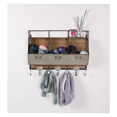 Wall Shelf Tin With 3 Hooks - Gray 5 Wall Shelf Tin With 3 Hooks - Gray - Image 3