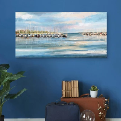 27" X 54" Harbor By Studio Arts Canvas Art Print Blue - Masterpiece Art Gallery 4 27" X 54" Harbor By Studio Arts Canvas Art Print Blue - Masterpiece Art Gallery - Image 2