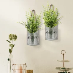 Set Of 2 3.3" X 5.5" Rustic Wooden Mason Jar Wall Sconce Set Worn White/Brown - Stonebriar Collection -Home Decor Store GUEST 5f0db9a0 9acb 4424 b0ed dee4d0f6dde9