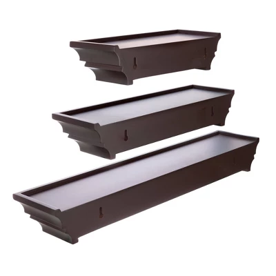 Madison Decorative Wall Ledge Shelf Set Of 3 - Espresso 3 Madison Decorative Wall Ledge Shelf Set Of 3 - Espresso