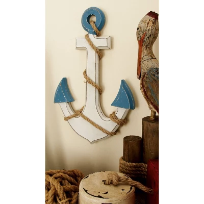 Wooden Anchor Wall Decor With Twisted Rope White - Olivia & May 5 Wooden Anchor Wall Decor With Twisted Rope White - Olivia & May - Image 3