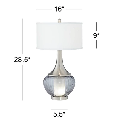 360 Lighting Courtney Modern Table Lamps 28 1/2" Tall Set Of 2 Fluted Smoked Glass With Nightlight White Linen Drum Shade For Living Room Nightstand 7 360 Lighting Courtney Modern Table Lamps 28 1/2" Tall Set Of 2 Fluted Smoked Glass With Nightlight White Linen Drum Shade For Living Room Nightstand - Image 5