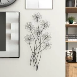 Metal Floral 3D Wire Wall Decor With Crystal Embellishments Black - Olivia & May 21 Metal Floral 3D Wire Wall Decor With Crystal Embellishments Black - Olivia & May -Home Decor Store GUEST 6470e378 4cea 40da adf3 7a99fb113181