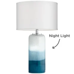 Possini Euro Design Modern Table Lamp With USB Charging Port And Nightlight LED 25" High Blue Art Glass White Shade For Bedroom Desk (Color May Vary) -Home Decor Store GUEST 659e57a3 285c 4840 ace2 83a725c89586
