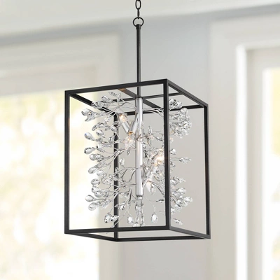 Possini Euro Design Black Silver Pendant Chandelier 15 1/4" Wide Modern Clear Crystal Flower Vine 4-Light Fixture For Dining Room House 3 Possini Euro Design Black Silver Pendant Chandelier 15 1/4" Wide Modern Clear Crystal Flower Vine 4-Light Fixture For Dining Room House