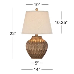 360 Lighting Buckhead Modern Accent Table Lamp 22" High Warm Bronze Brown Geometric Fabric Drum Shade For Bedroom Living Room Bedside Nightstand -Home Decor Store GUEST 67bd50d3 9b9b 402e a357 efc3e7b062b7