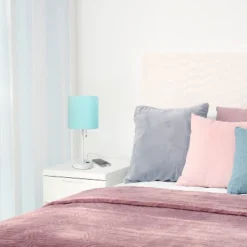 19.5" Bedside USB Port Feature Metal Table Desk Lamp White With Aqua Blue Fabric Shade - Creekwood Home 15 19.5" Bedside USB Port Feature Metal Table Desk Lamp White With Aqua Blue Fabric Shade - Creekwood Home -Home Decor Store GUEST 682ec88b e574 4904 b95d 32471002c592