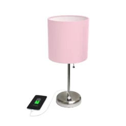 19.5" Bedside USB Port Feature Metal Table Desk Lamp Brushed Steel With Light Pink Fabric Shade - Creekwood Home 11 19.5" Bedside USB Port Feature Metal Table Desk Lamp Brushed Steel With Light Pink Fabric Shade - Creekwood Home -Home Decor Store GUEST 69144cb4 0980 4b78 bbaa ac7d98b330b0