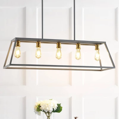 38" LED 5-Light Floyd Iron Adjustable LED Pendant Gray/Brass - JONATHAN Y 3 38" LED 5-Light Floyd Iron Adjustable LED Pendant Gray/Brass - JONATHAN Y