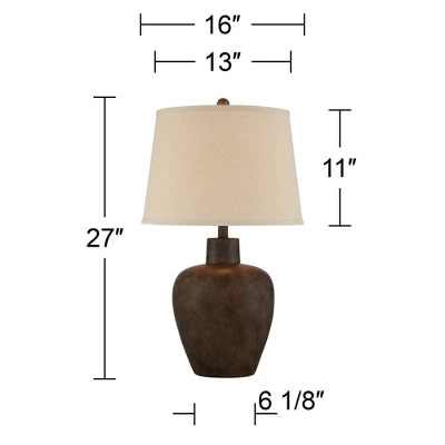 Regency Hill Glenn Rustic Farmhouse Table Lamps 27" Tall Set Of 2 Dark Terra Cotta Tapered Fabric Drum For Bedroom Living Room Bedside Nightstand Home 7 Regency Hill Glenn Rustic Farmhouse Table Lamps 27" Tall Set Of 2 Dark Terra Cotta Tapered Fabric Drum For Bedroom Living Room Bedside Nightstand Home - Image 5