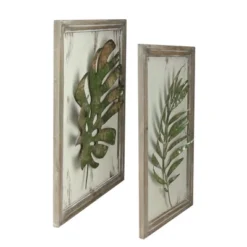 Melrose Set Of 2 Rustic And Distressed Forest Green Leaf Framed Wall Plaques 19"