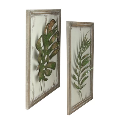 Melrose Set Of 2 Rustic And Distressed Forest Green Leaf Framed Wall Plaques 19" 3 Melrose Set Of 2 Rustic And Distressed Forest Green Leaf Framed Wall Plaques 19"