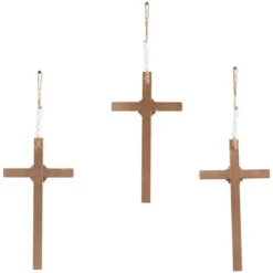 Set Of 3 Wood Biblical Carved Beaded Crosses Wall Decors With Rope Hanger Light Brown - Olivia & May -Home Decor Store GUEST 6b301731 e4c8 4049 9053 9883f227ff7c