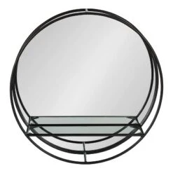 19" Diameter Kei Modern Round Accent Mirror With Shelf Black - Kate & Laurel All Things Decor