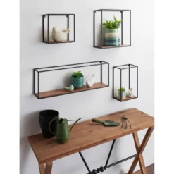 4pc Mallory Wood And Metal Wall Shelf Set Rustic Brown - Kate & Laurel All Things Decor -Home Decor Store GUEST 6de01aee d307 4b8b 86b0 94c1aed0a8e3