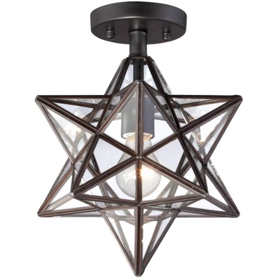 Franklin Iron Works Cuthbert Modern Farmhouse Ceiling Light Semi Flush Mount Fixture 11" Wide Black Iron Moravian Star Clear Glass Panels For Bedroom 6 Franklin Iron Works Cuthbert Modern Farmhouse Ceiling Light Semi Flush Mount Fixture 11" Wide Black Iron Moravian Star Clear Glass Panels For Bedroom - Image 4