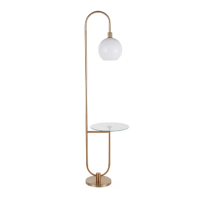 Trombone Contemporary/Glam Floor Lamp With Metal And Glass Shelf Gold (Includes LED Light Bulb) - LumiSource 4 Trombone Contemporary/Glam Floor Lamp With Metal And Glass Shelf Gold (Includes LED Light Bulb) - LumiSource - Image 2