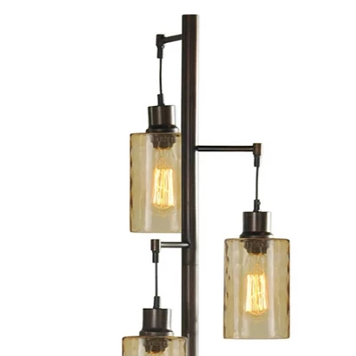 3 Head Bronze Floor Lamp With Dimpled Glass Shades - StyleCraft 4 3 Head Bronze Floor Lamp With Dimpled Glass Shades - StyleCraft - Image 2